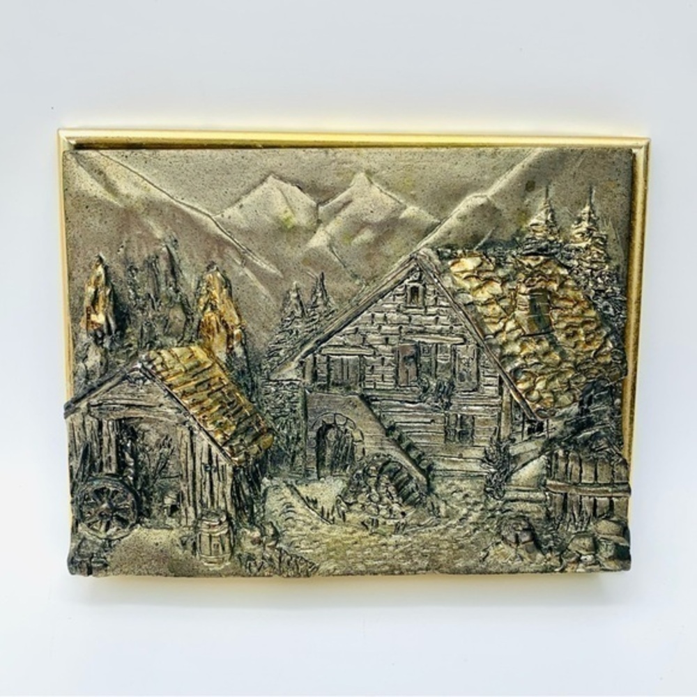 Vintage Berger Italy Mill Bas Relief Sculpture Silver Plated Plaster 5” x 4”